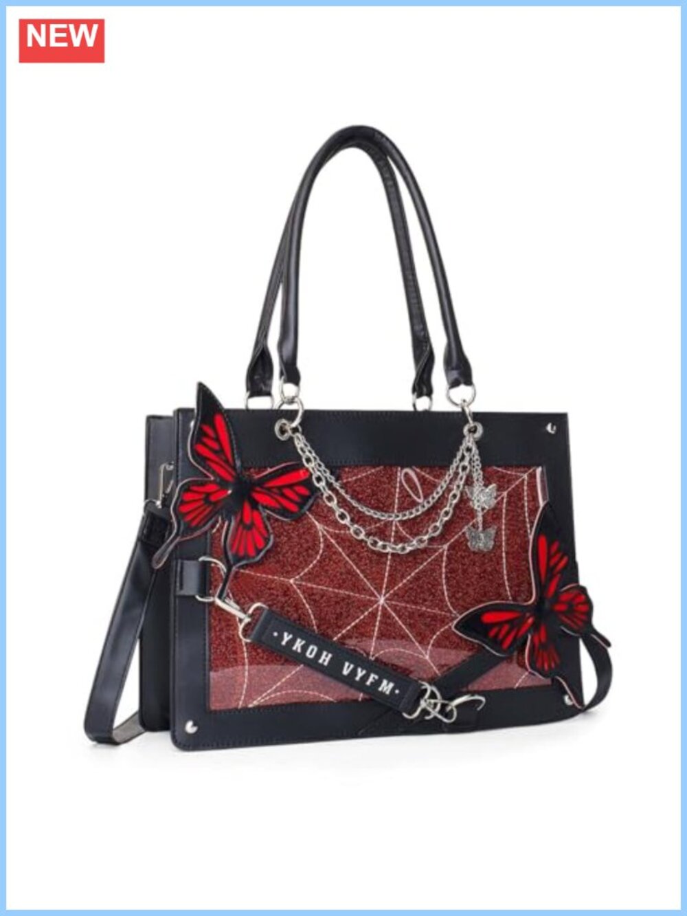Goth Glam PU Leather Tote Bag Large Top Handle Satchel Women's Crossbody